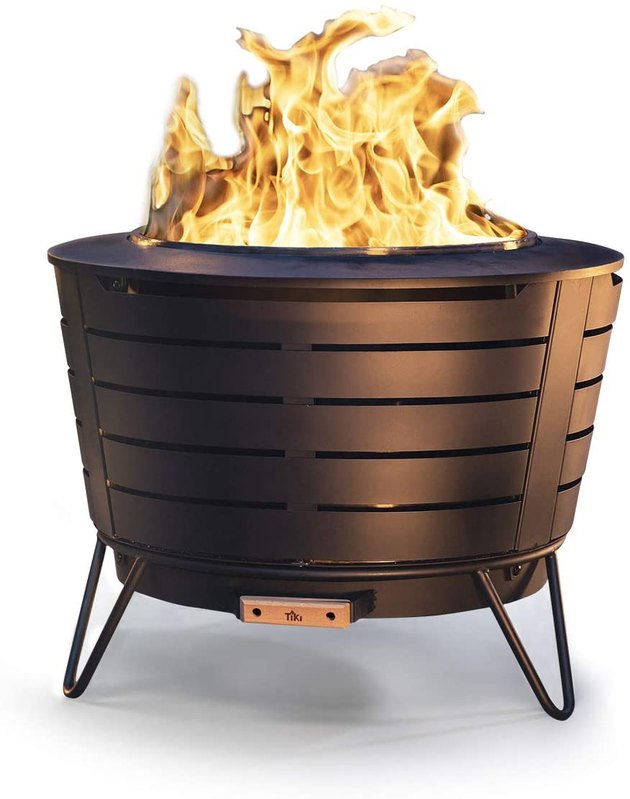 This gorgeous fire pit is made of stainless steel with a durable, weatherproof, and powder-coated exterior. It boasts a 4-foot heat radius, so no need to get too cramped around the fire.