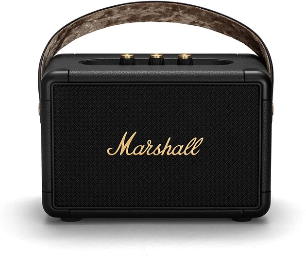 Prepare to be the hit of the party when you enter with this retro-inspired speaker from the iconic brand Marshall. It's available in both black and black with brass accents for a little extra flair. The speaker offers 20+ hours of playtime on a single charge and the sound quality is next level.