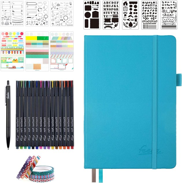 If you don’t already have a hefty stationery collection, try this bullet journal set. It includes fineliner pens, stickers, and so much more to play around with color and design.