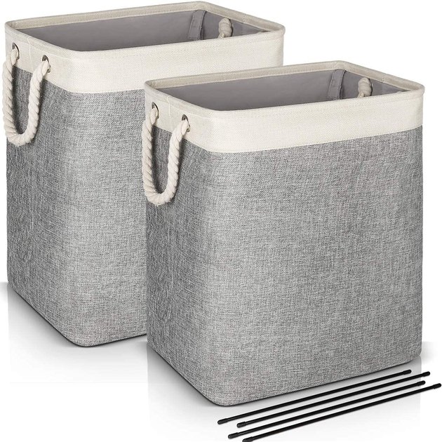 This laundry basket set is made of linen and extra durable, thanks to the detachable brackets that can be removed so the baskets can conveniently collapse when not in use.