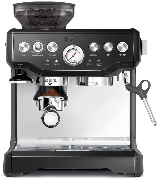 The Breville Barista Express Espresso Machine is a highly rated option with all the bells and whistles you need to make barista-like espresso at home. It has a built-in conical burr grinder with full control over the grind size, ideal water pressure for optimal espresso extraction, and a steam wand to get frothy, barista-worthy milk.