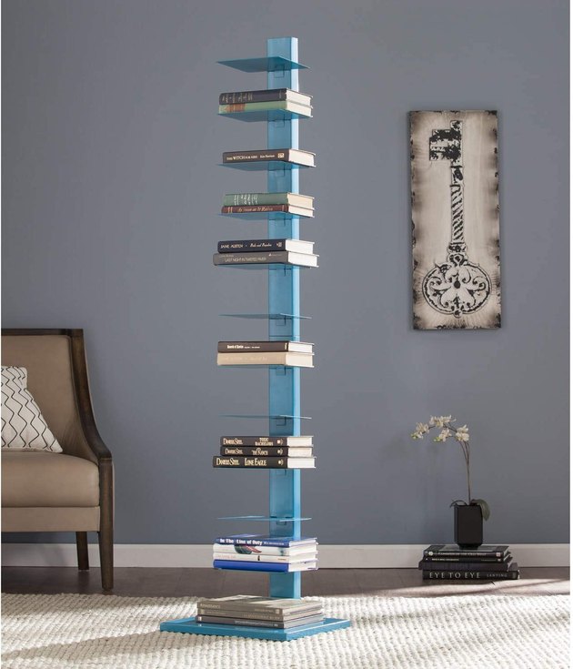Keep your books organized in style with this narrow, 12-shelf tower bookcase.