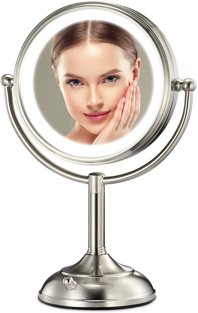 This oversize, lighted, magnifying mirror will seriously make you feel like a professional. Rotate the knob to carefully adjust the brightness of the illuminated outer ring. Your makeup application process will truly never be the same.