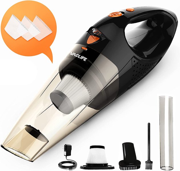 This powerful, cordless handheld vacuum allows you to get those hard-to-reach spots effortlessly. It features a super bright LED light, which helps you see dark, hard-to-reach spots.
