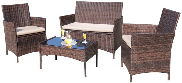 Not only is this wicker outdoor furniture set budget-friendly, but it’s made with all-weather PE material and provides comfortable seating to enjoy the outdoors.