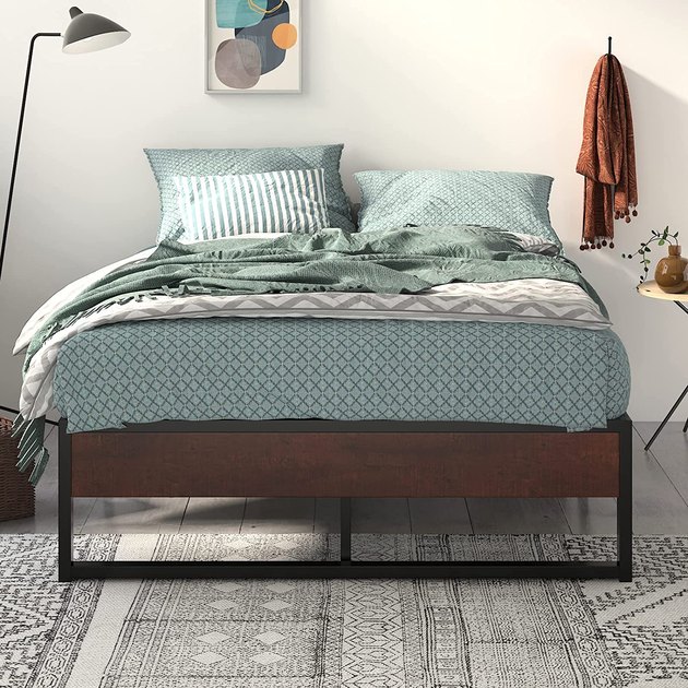 Made from steel with a warm wood veneer, this bed frame offers long-lasting comfort and great style at a budget-friendly price.