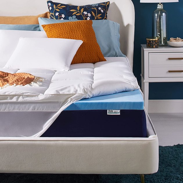 Composed of two inches of gel memory foam and two inches of a soft pillow top, this four-inch topper can turn any mattress into an ultra-comfy and luxurious sleep haven.