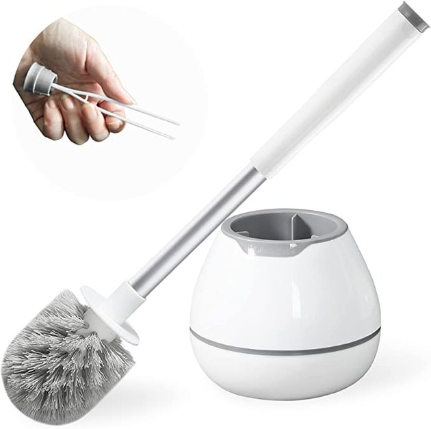 If you're seeking a simple bristled toilet brush that gets the job done, here's the product for you. We also love that it comes with tweezers to remove any debris from the bristles.