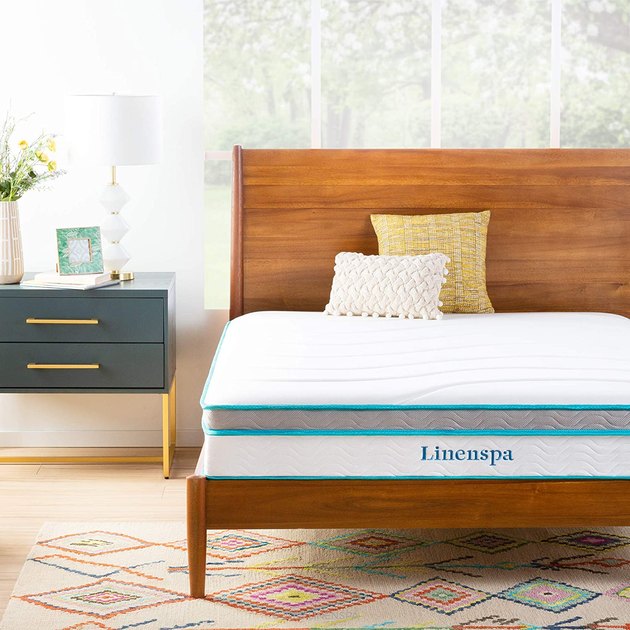 Not too firm and not too soft, the Linenspa hybrid mattress is made with 10 inches of memory foam and springs. This combination helps relieve pressure points and supports the spine for a restful night’s sleep. It also has a limited 10-year warranty.