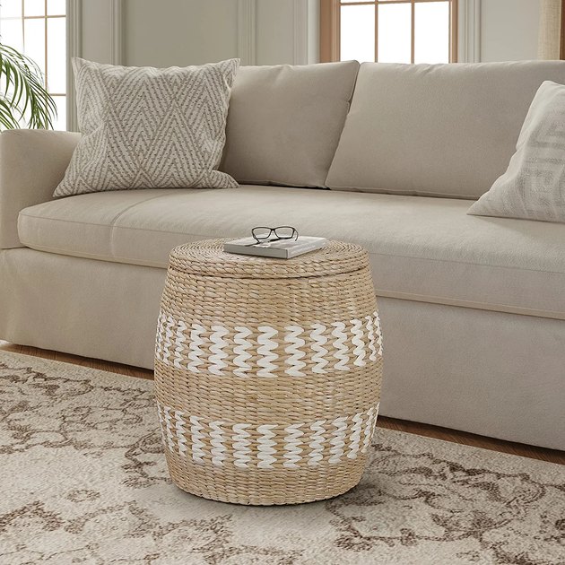 Love boho decor? You’ll want to add this multifunctional rattan storage ottoman to your home ASAP.