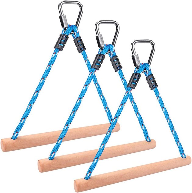 A set of three wooden monkey bars for a tree house, which are able to hold up to 250 pounds. 