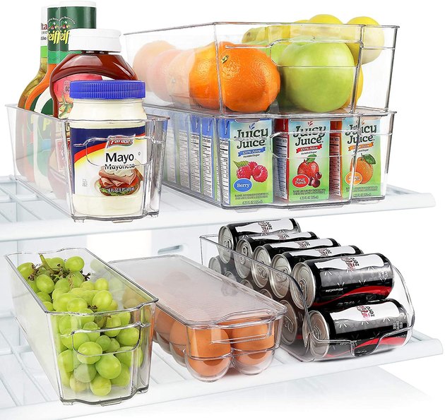 This set of six storage bins come with everything you need to get your fridge in tip-top shape. With two wide bins, two narrow bins, one egg holder, and one soda can holder, you can completely transform your space.