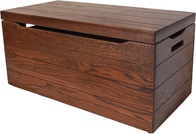 Comprised of solid oak wood, this handmade toy chest is American-made, designed with anti-slam hinges, and is offered in a variety of stains and sizes. An investment piece like this will be enjoyed for years and years to come.