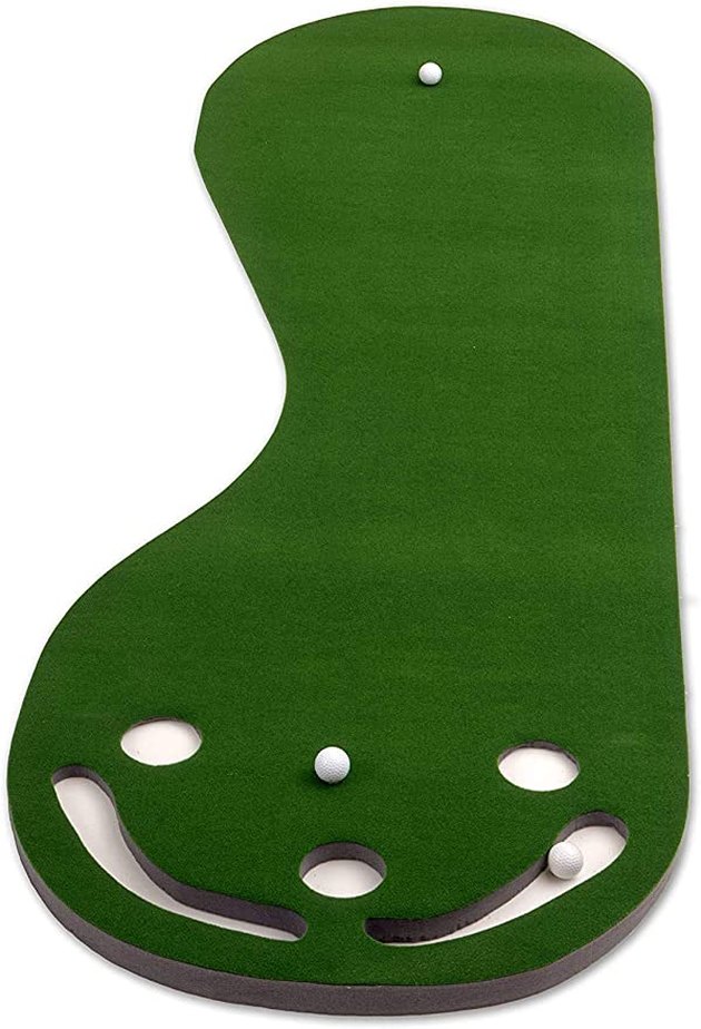 Keep dad busy for hours on end with this indoor/outdoor putting green. It features a non-skid backing and built-in sand trap cutouts to catch missed shots.

