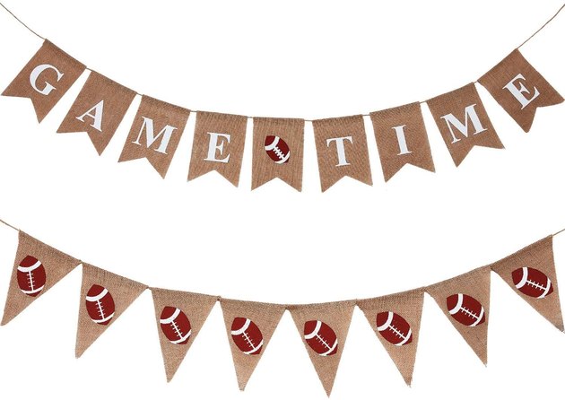 Get ready for game time with this two-piece banner set. Made from burlap, they can also be used for sports themed baby showers or birthday parties.