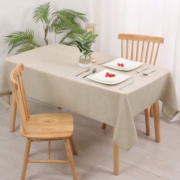 This faux linen tablecloth does it all — with an extremely affordable price tag to boot. It’s wrinkle- and stain-resistant and features a neutral hue to match any space.