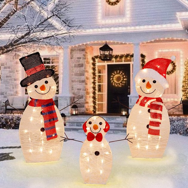 These three illuminated snowmen will cheerfully greet guests who arrive at your home this holiday season.