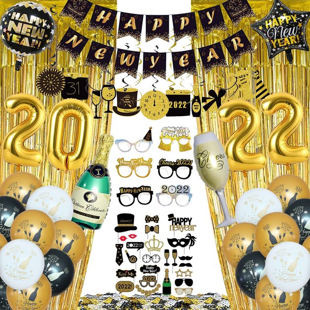 We love a good photo booth, and this kit has all the accessories needed to make it your best one yet. With 93 pieces — including gold curtains and New Year’s props — you can create picture perfect memories all night long.