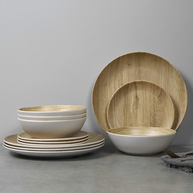 Create a modern moment with this neutral dinnerware for four. Plus, the sleek set would look just as good on your dining room table for a casual meal with the family.