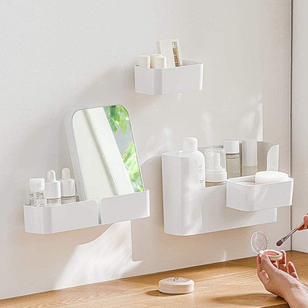 When you’re running low on storage space, opt for a wall-mounted organizer like this set from Poeland. It has three adjustable pieces with easy-to-use adhesive that can hold up to 5 pounds each.