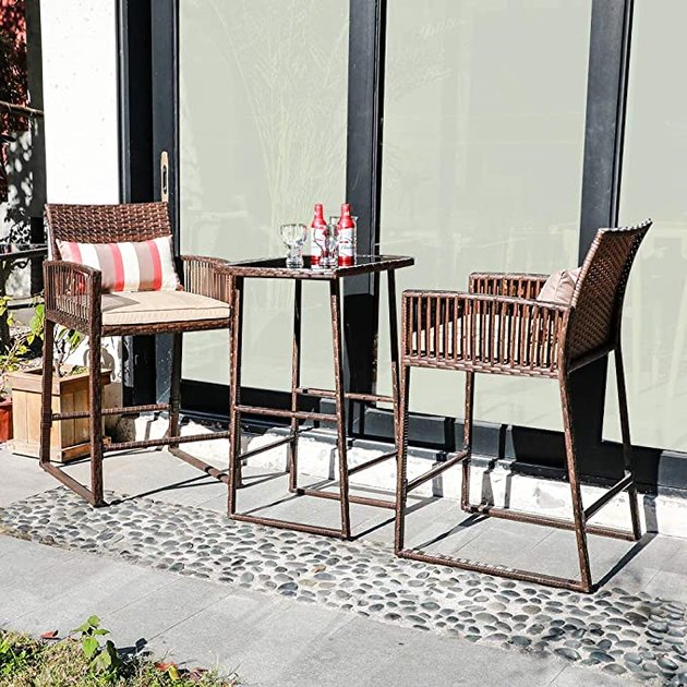 Enjoy your favorite drink with sunlight and a breeze. This UV-resistant hand-woven wicker seating is the perfect addition to your patio.