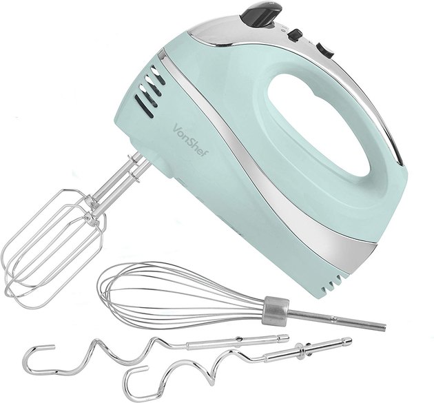 This hand mixer is small but mighty and perfect for those on a budget. It also comes in two fun hues — Retro Mint and Ruby Red — so it will add a nice pop of color to any kitchen aesthetic.