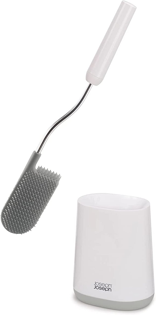 The unique shape of this toilet brush allows you to easily clean under the toilet bowl rim.