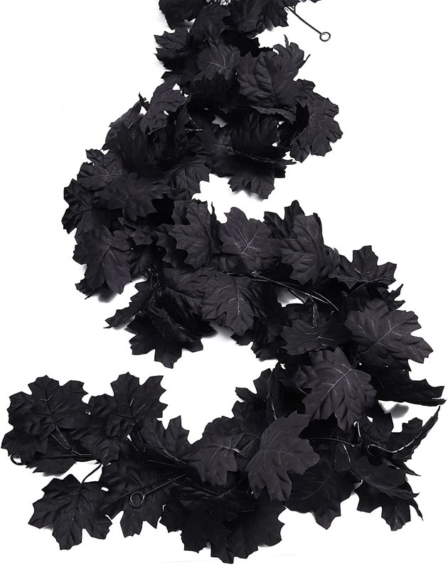 This garland set features stylish faux black maple leaves that can be used in honor of Halloween and throughout the fall (or even holiday) season.