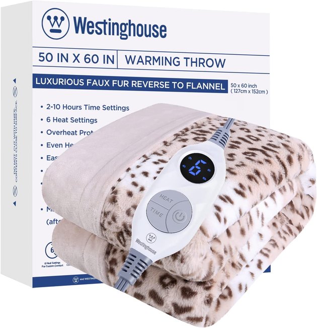 Can’t decide between snuggling up in flannel or faux fur? Get this reversible electric blanket. On top of two cozy options, it has six heating levels and a four-hour auto shut-off feature. You can also toss it in the washer to get it clean in no time.
