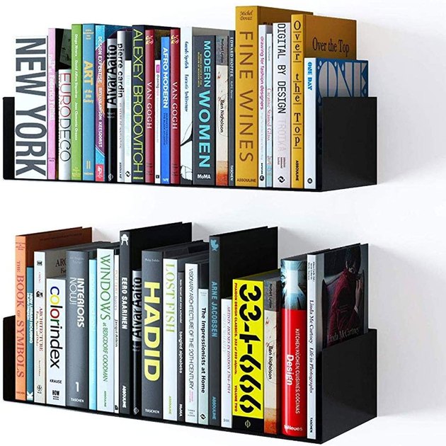 Bookworms will love these U-shaped floating shelves. They maximize wall space while keeping books neat and organized — all without the need for bookends.