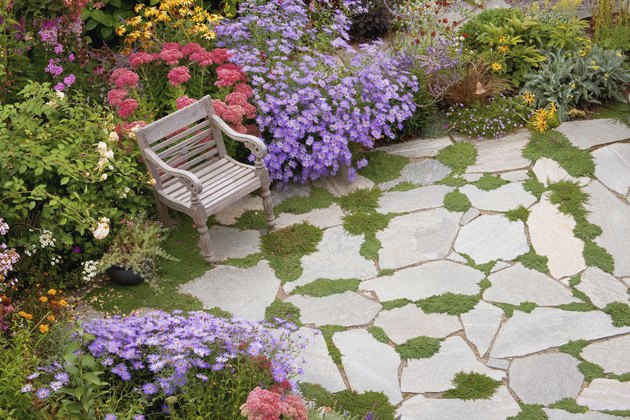 High angle view of a chair in a formal garden, Washington, USA