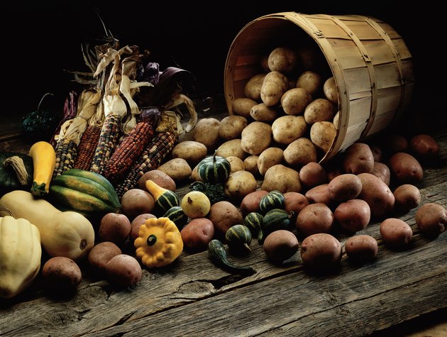 Close-up of vegetables spilling from a basket