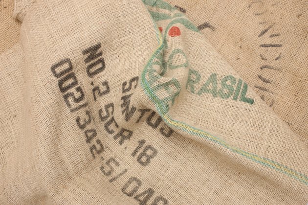 Brown hessian sack with stencil writing