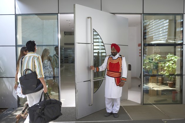 Businesspeople entering in office