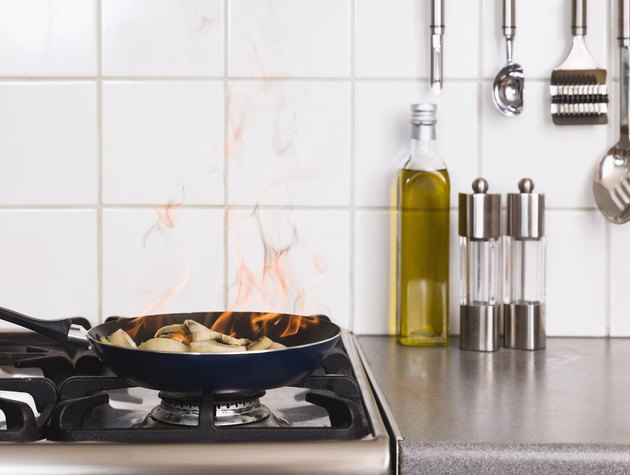 Pan on fire on stove