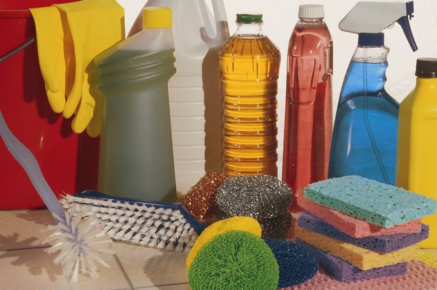 Assorted household cleaning products