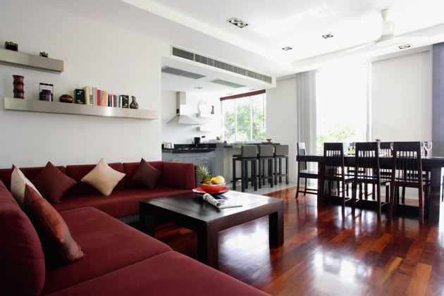 Dining room, living room, and kitchen interior