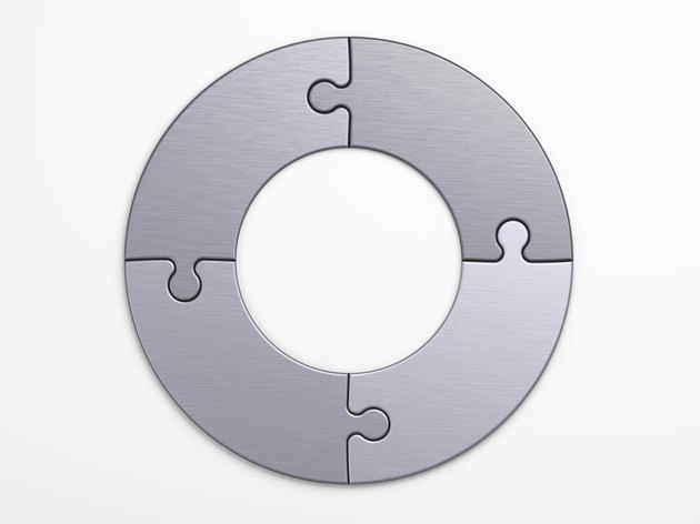 metal pieces of puzzle to place concepts with clipping path