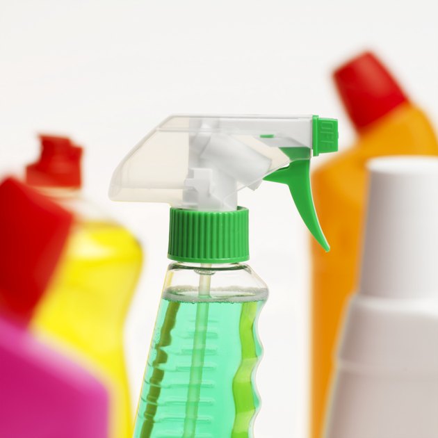 Close-up of five cleaning products