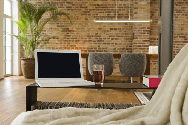 Showcase interior with laptop