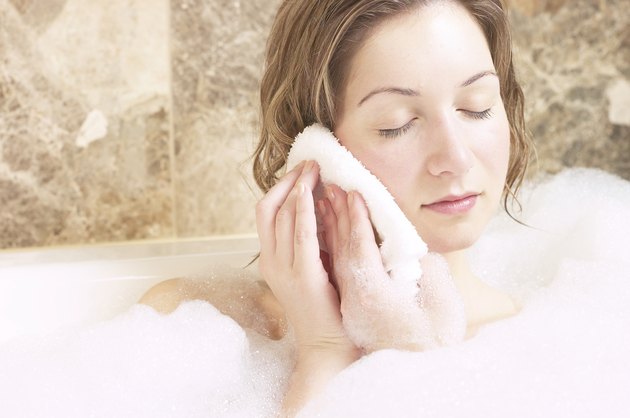 Woman in bubble bath