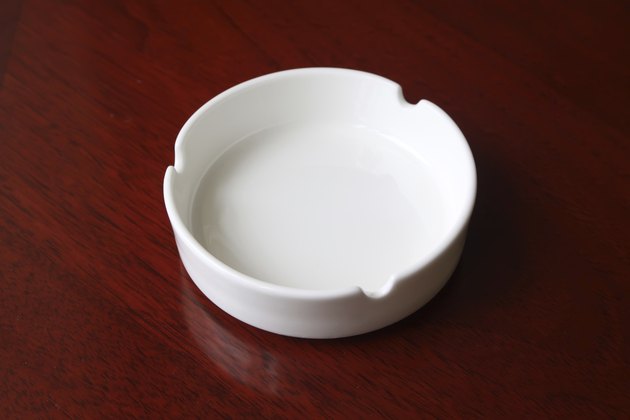 closeup of white ashtray