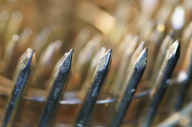 Macro of upright view used stack nails gun