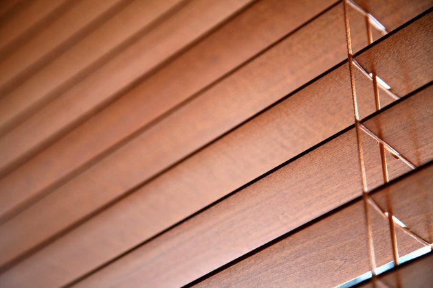 Close-up of wooden slats in venetian blind