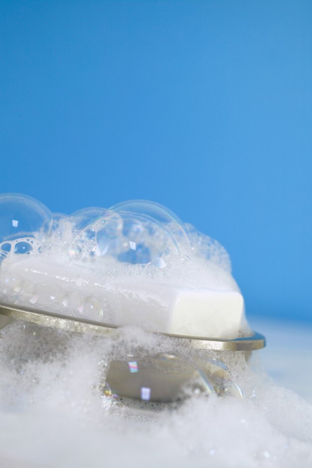 Soap in dish with suds