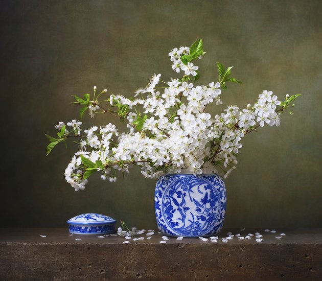 Still life with bouquet of cherry blossoms