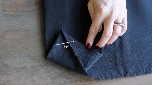Guideline showing where to sew along folded corner