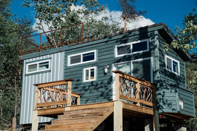 Shangri-Little Tiny House has a rooftop deck for stargazing.