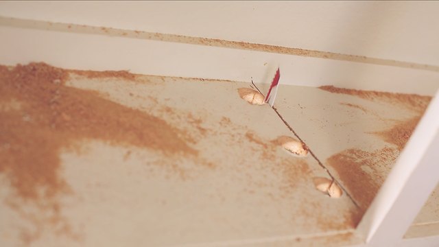 Sawing bottom of cabinet
