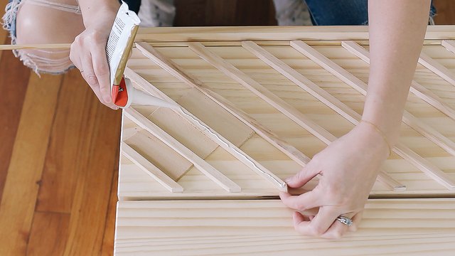 Gluing dowels to first drawer